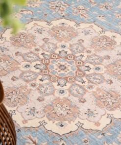 Alfombra exterior vintage ovalada​ - Valenca Nova azul claro/beige - close up, thumbnail