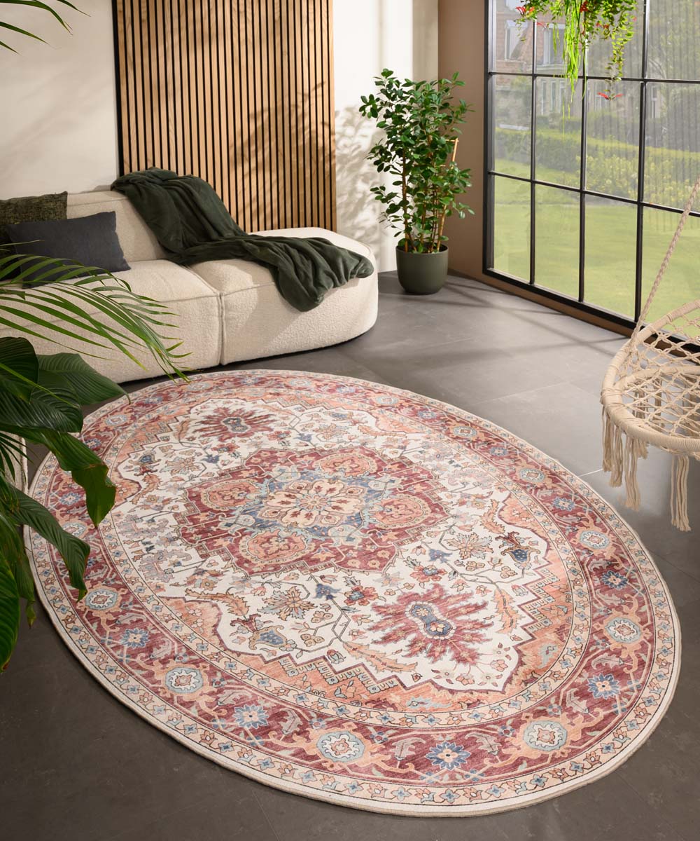 Alfombra exterior vintage ovalada - Valenca Fino crema/tinto - sfeer Alfombra exterior vintage ovalada - Valenca Fino crema/tinto - sfeer