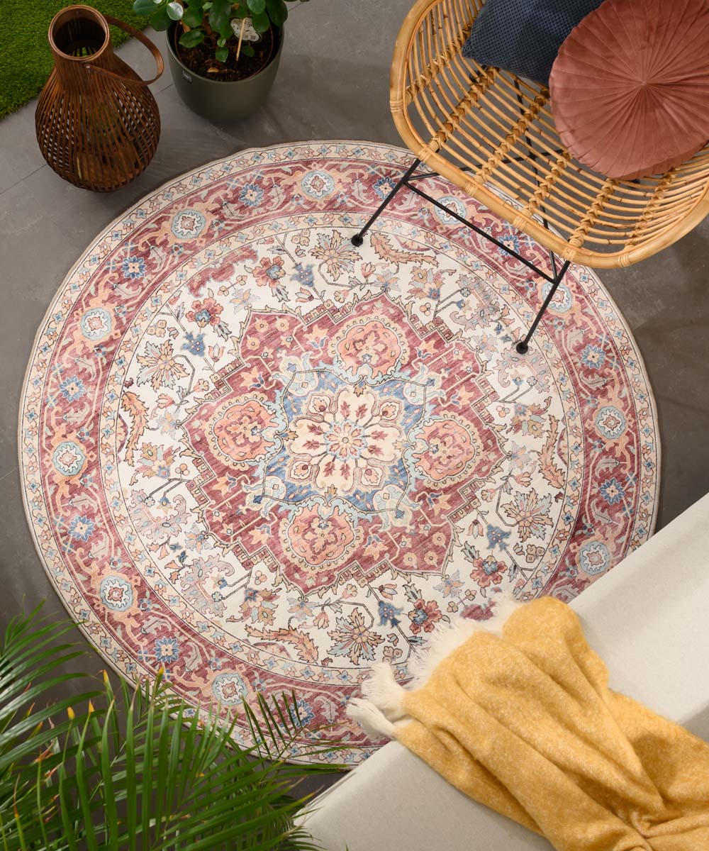 Alfombra exterior redonda vintage - Valenca Fino crema/tinto - sfeer Alfombra exterior redonda vintage - Valenca Fino crema/tinto - sfeer