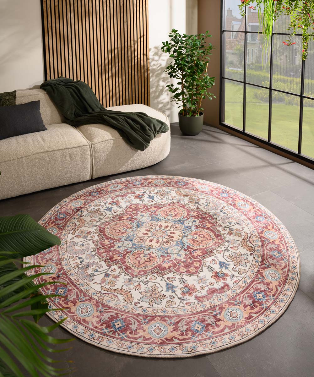 Alfombra exterior redonda vintage - Valenca Fino crema/tinto - sfeer Alfombra exterior redonda vintage - Valenca Fino crema/tinto - sfeer