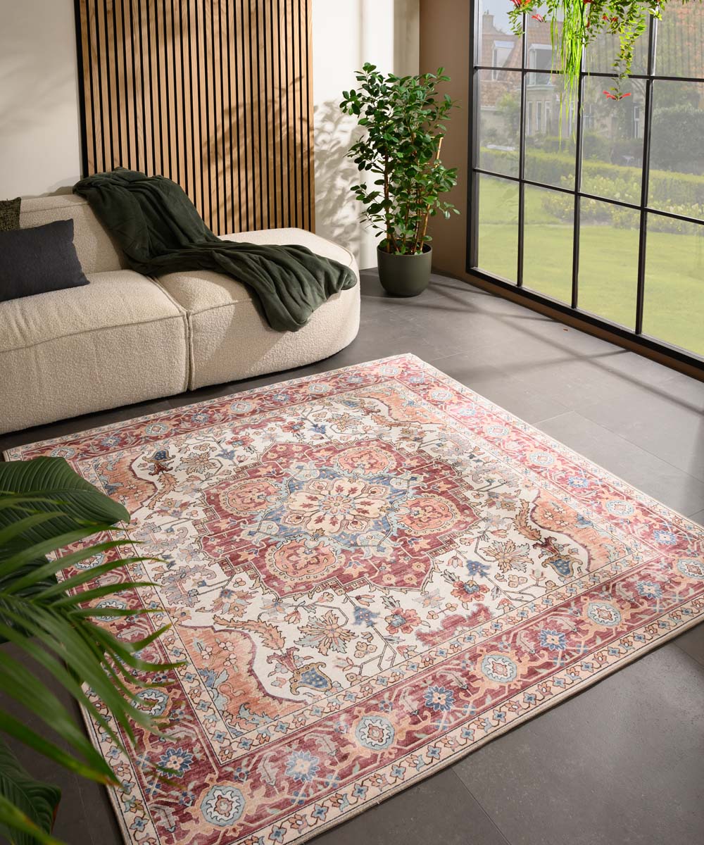 Alfombra exterior vintage cuadrada - Valenca Fino crema/tinto - sfeer Alfombra exterior vintage cuadrada - Valenca Fino crema/tinto - sfeer