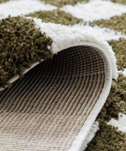 Alfombra ajedrez - Check marfil/verde oliva - close up, thumbnail