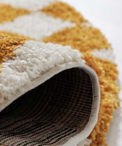 Alfombra ajedrez redonda - Check marfil/oro - close up, thumbnail