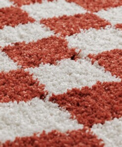 Alfombra ajedrez redonda - Check marfil/coral - close up, thumbnail