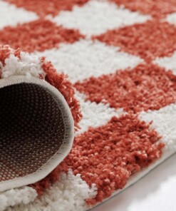 Alfombra ajedrez - Check marfil/coral - close up, thumbnail