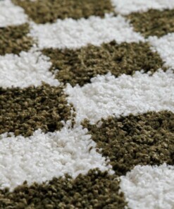 Alfombra ajedrez redonda - Check marfil/verde oliva - close up, thumbnail