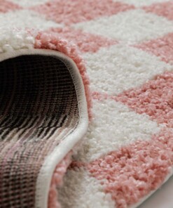 Alfombra ajedrez redonda - Check marfil/rosa - close up, thumbnail
