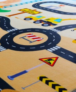 Alfombra infantil lavable - Snugway Construcción Multicolor - close up, thumbnail