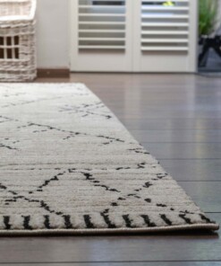 Alfombra bereber Beni Ouarain Sufian - Crema/Negro - close up, thumbnail