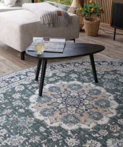 Alfombra exterior vintage ovalada​ - Valenca Nova verde oscuro - close up, thumbnail