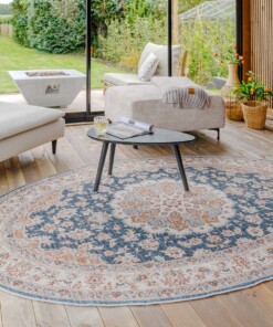 Alfombra exterior vintage ovalada - Valenca Nova dorado/azul - sfeer Alfombra exterior vintage ovalada - Valenca Nova dorado/azul - sfeer