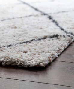 Alfombra cuadrada a rombos de pelo largo Artisan - Blanco/Gris - close up, thumbnail