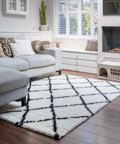 Alfombra a rombos de pelo largo Habitat - Blanco/Negro - sfeer