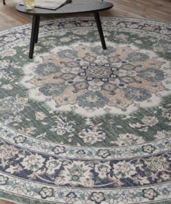 Alfombra exterior redonda vintage - Valenca Nova verde oscuro - close up, thumbnail