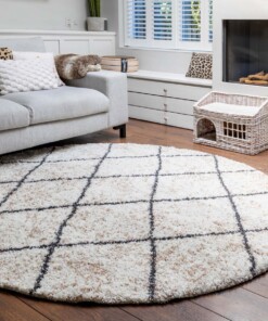 Alfombra redonda a rombos de pelo largo Artisan - Blanco/Gris - sfeer Alfombra redonda a rombos de pelo largo Artisan - Blanco/Gris - sfeer