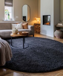 Alfombra redonda de pelo largo Shaggy Grand - Antracita - sfeer