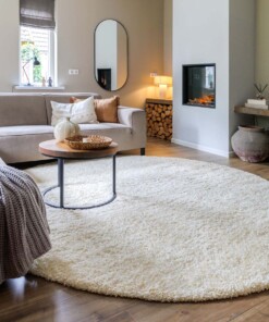 Alfombra redonda de pelo largo Shaggy Grand - Crema - sfeer