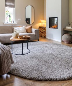 Alfombra redonda de pelo largo Shaggy Grand - Gris claro - sfeer