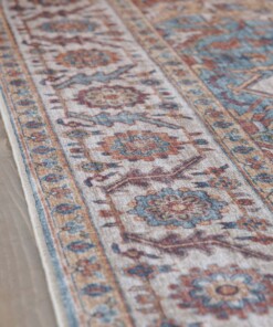 Alfombra exterior vintage​ - Valenca Brio beige/azul claro - close up, thumbnail