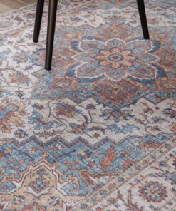Alfombra exterior vintage​ - Valenca Brio beige/azul claro - close up, thumbnail