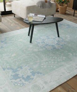 Alfombra exterior vintage​ - Valenca Luna verde salvia - close up, thumbnail