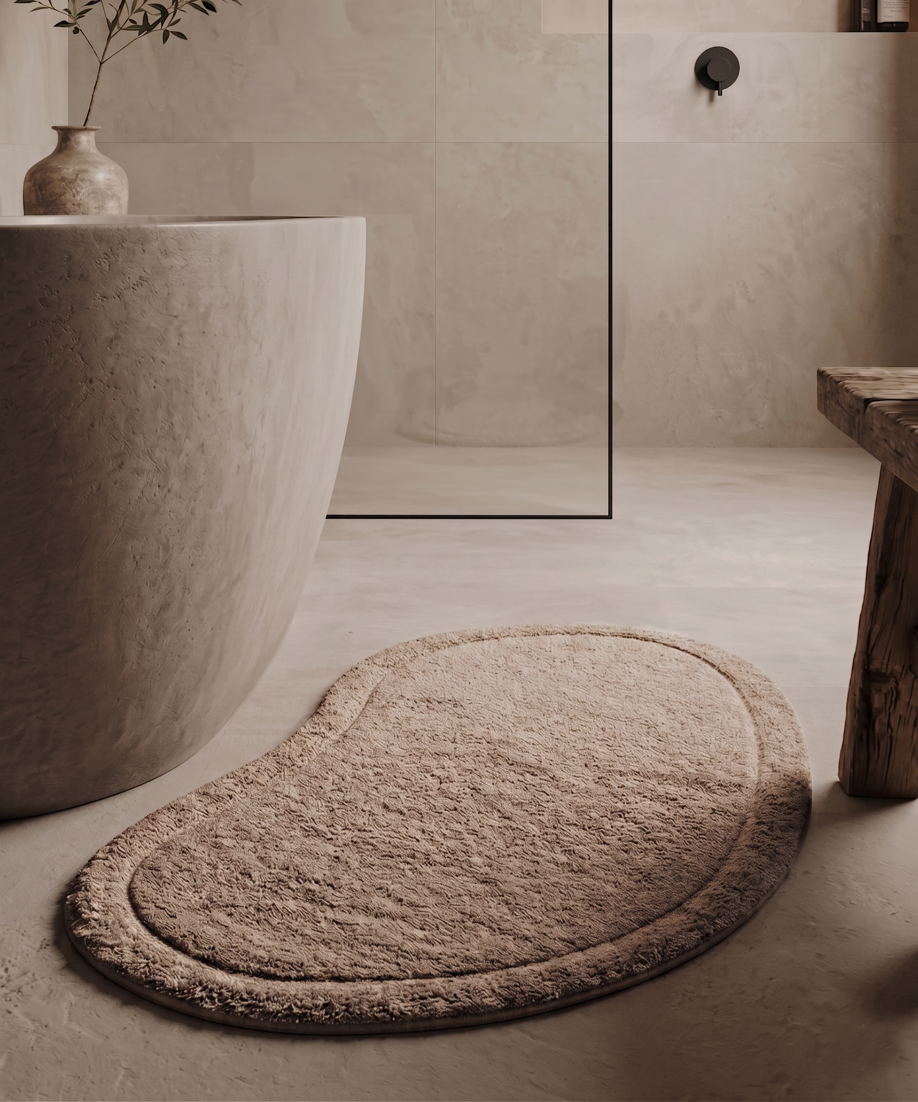 Alfombra de baño orgánica - Lunja Pebble beige - sfeer Alfombra de baño orgánica - Lunja Pebble beige - sfeer
