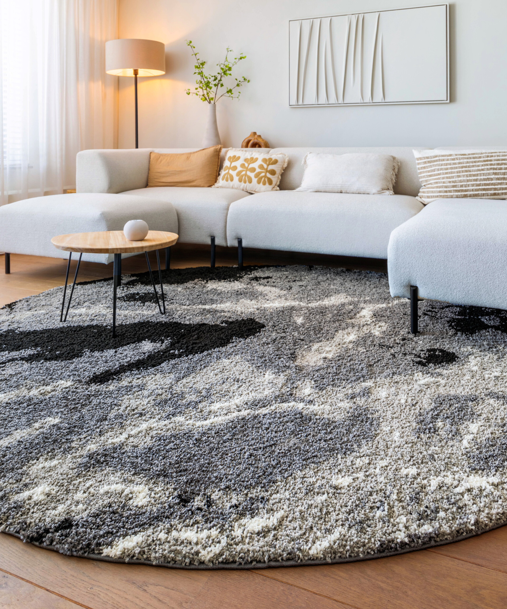 Alfombra redonda de pelo largo Marble Artisan - Gris - sfeer Alfombra redonda de pelo largo Marble Artisan - Gris - sfeer