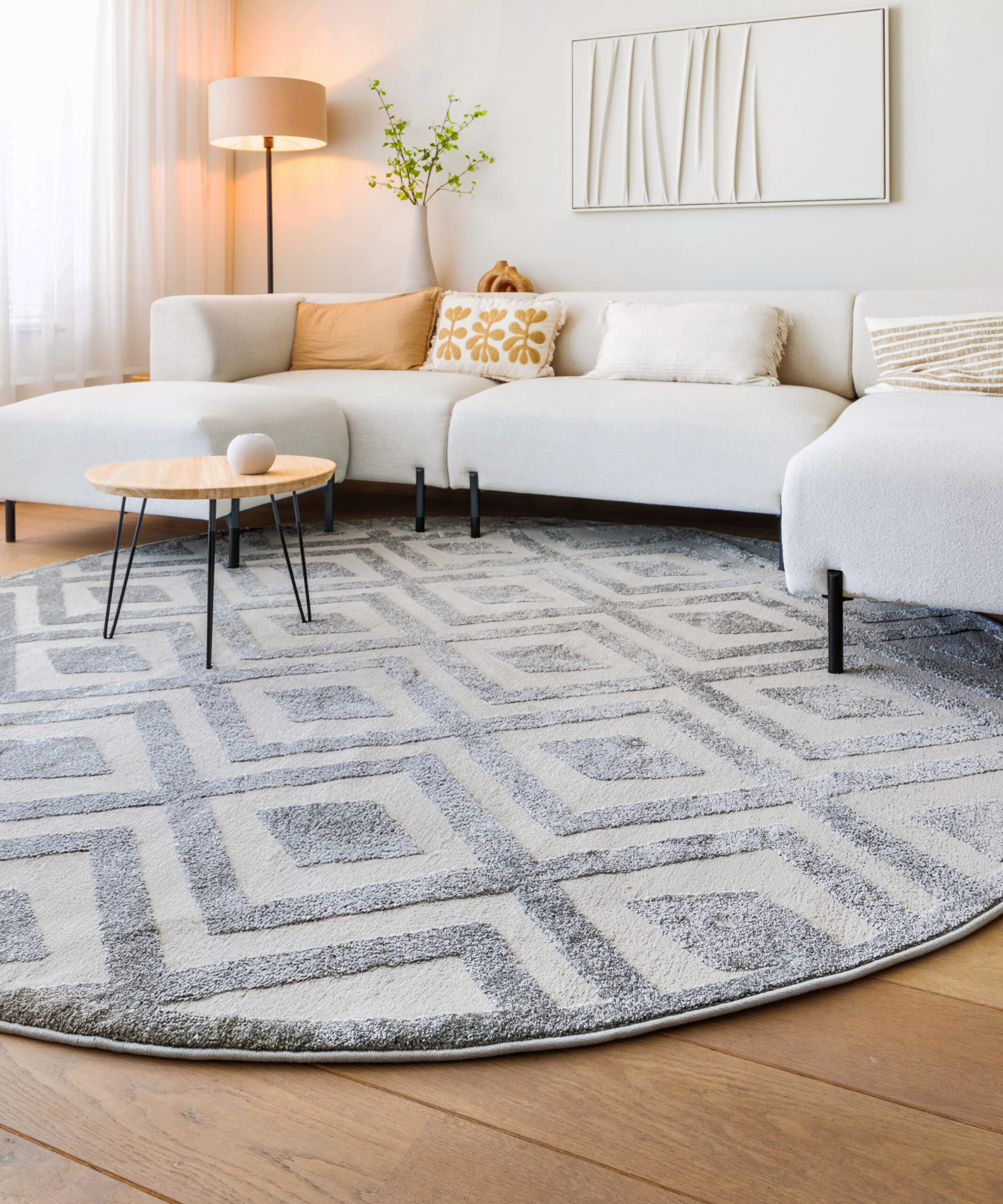 Alfombra redonda de estilo escandinavo - Contour Diamond Gris - sfeer Alfombra redonda de estilo escandinavo - Contour Diamond Gris - sfeer