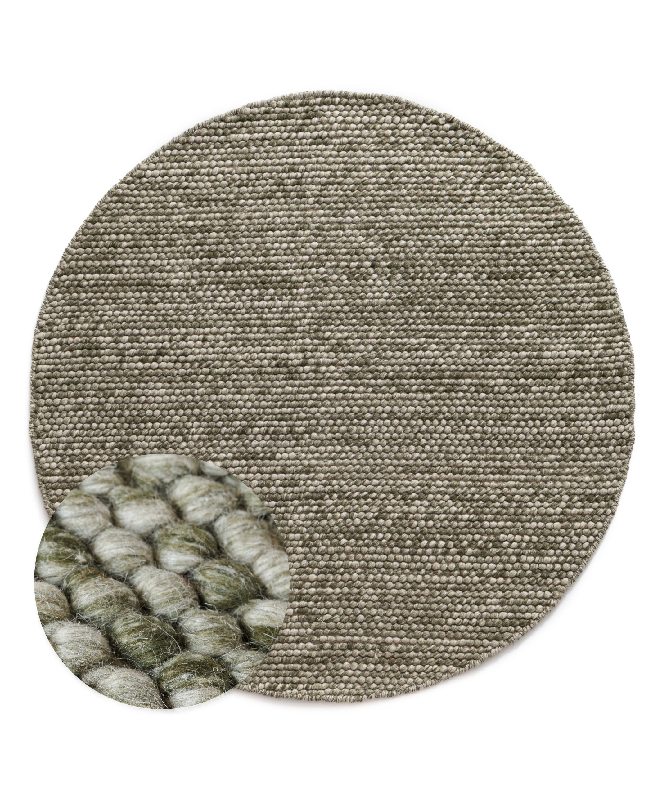 Alfombra lana redonda - Løkke verde oliva - overzicht Alfombra lana redonda - Løkke verde oliva - overzicht