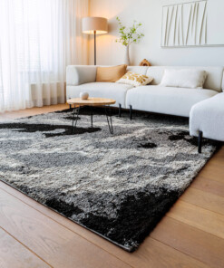 Alfombra cuadrada de pelo largo Marble Artisan - Gris - sfeer