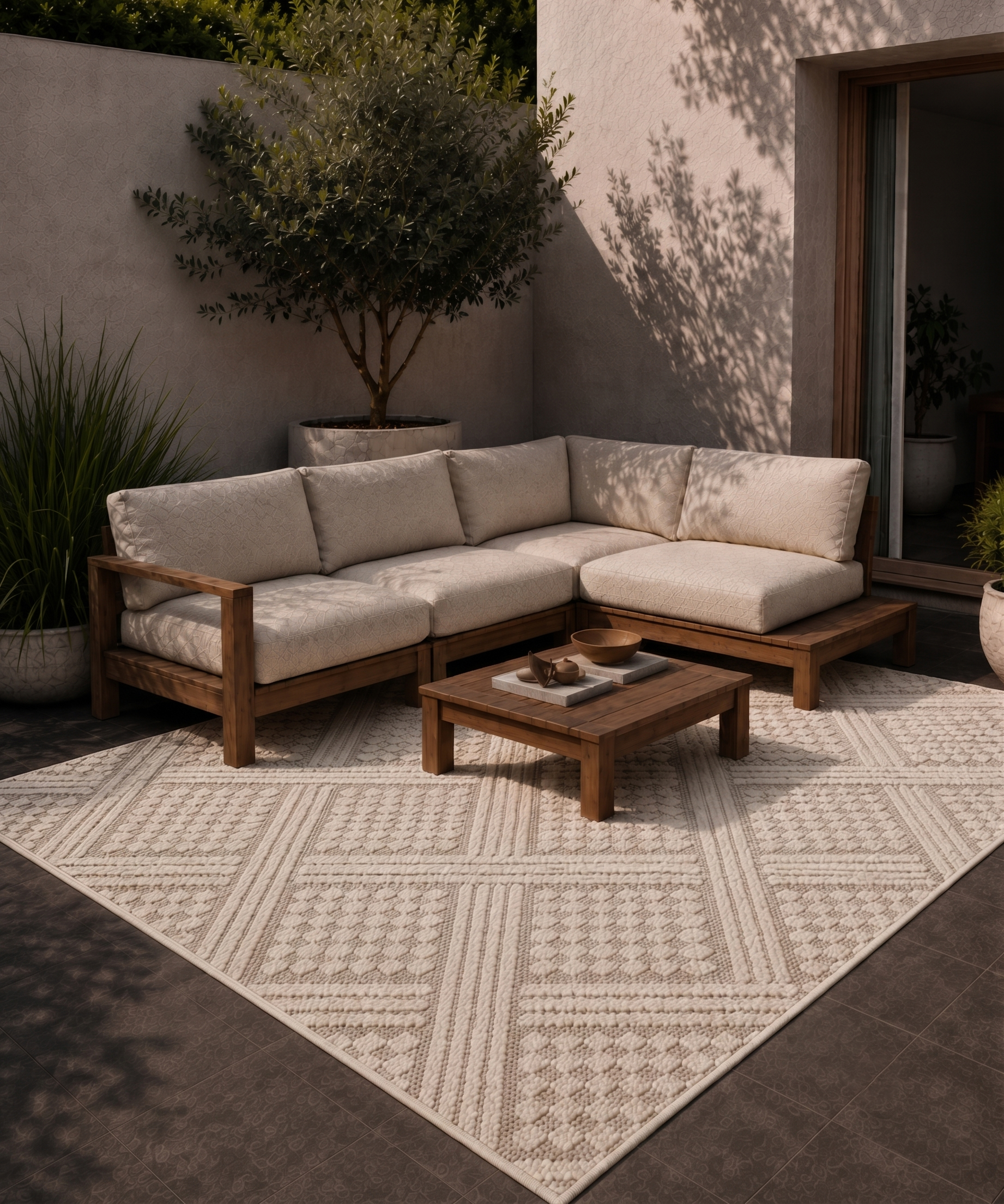Alfombra yute exterior - Dunor Vex natural/blanco - sfeer Alfombra yute exterior - Dunor Vex natural/blanco - sfeer