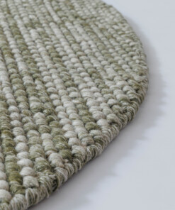 Alfombra lana redonda - Løkke verde oliva - close up