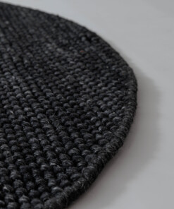 Alfombra lana redonda - Løkke negro - close up, thumbnail